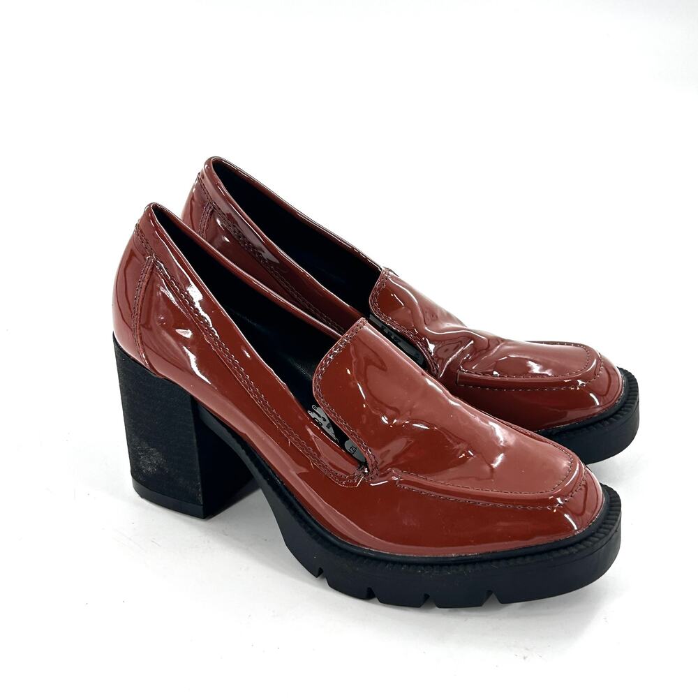 Blondo Josie Lug Sole Heel Loafer 6.5 Cognac Tan Brown NWOT Pumps Academia 90s